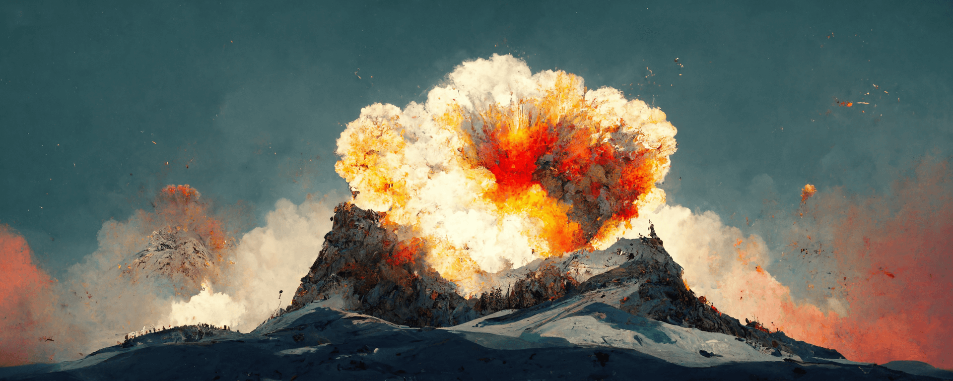 Explosion at the top of a mountain